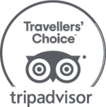 This image shows the TripAdvisor Travellers' Choice logo featuring an owl icon and text elements within a circular design.